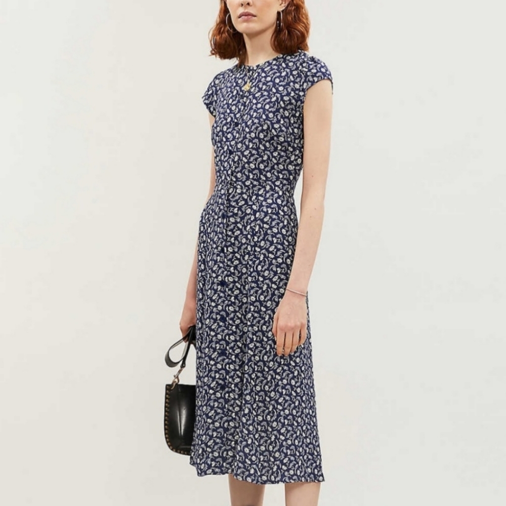 🆕 Reformation Fauna Blue Button Midi Dress Sz 12 - Picture 2 of 10